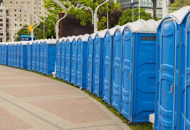 portable restrooms arranged for easy access and use at events in Caldwell